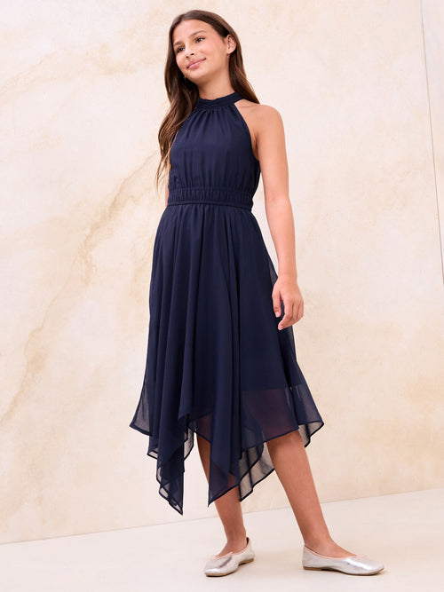 Dsiney Kidz - Lipsy Navy Blue Hanky Hem Halter Occasion Dress (5-16yrs) image 1