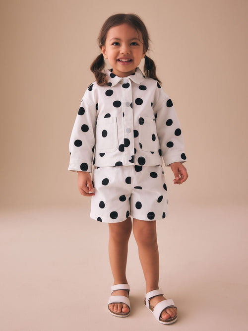 Dsiney Kidz - White/Black Polka Dot Printed Jacket And Shorts Set (3mths-7yrs) image 1