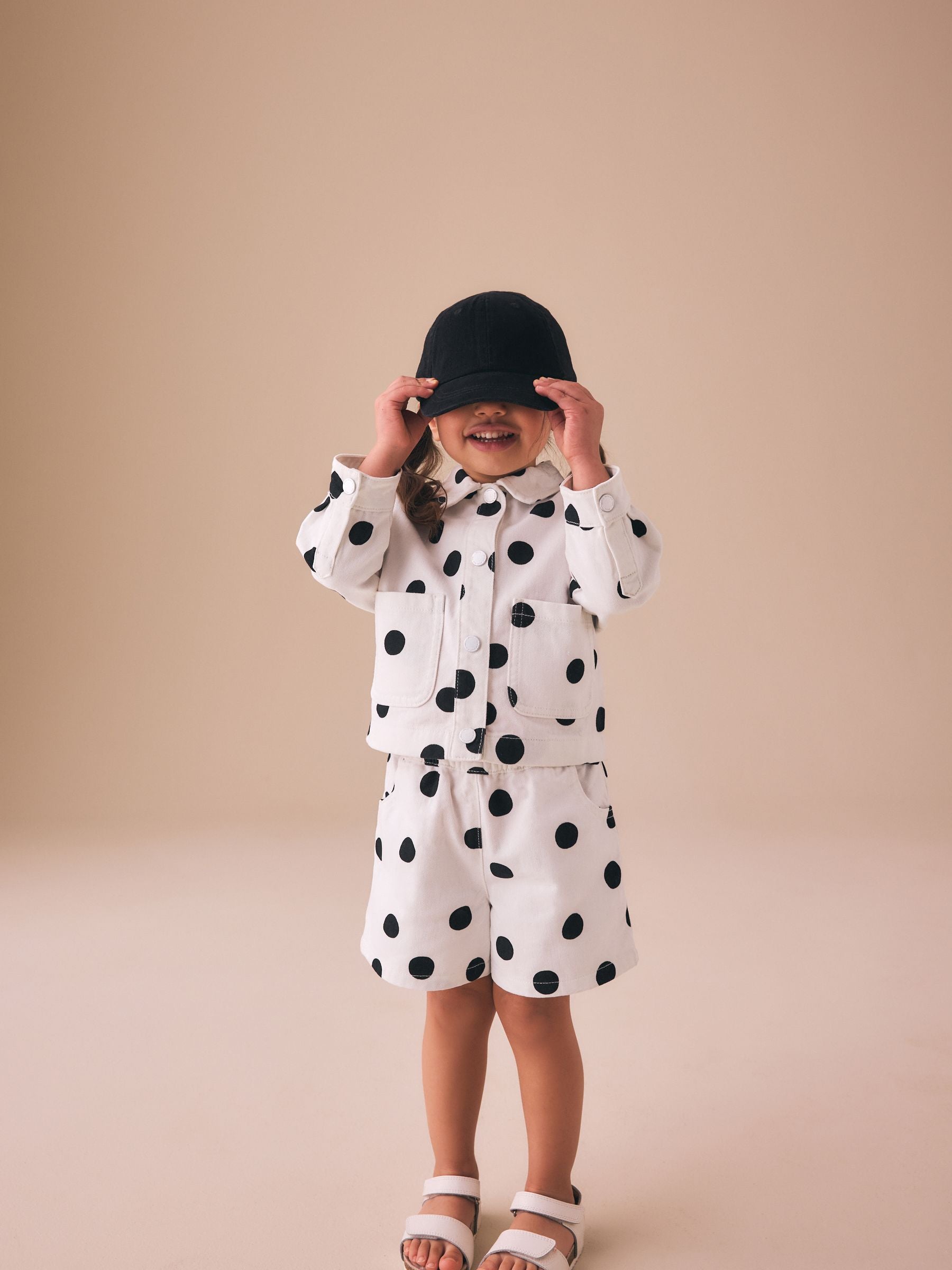 White/Black Polka Dot Printed Jacket And Shorts Set (3mths-7yrs) image 2