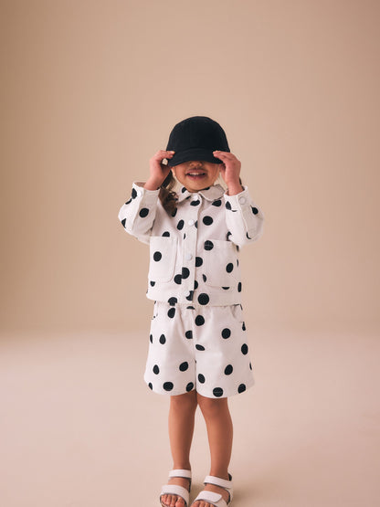 White/Black Polka Dot Printed Jacket And Shorts Set (3mths-7yrs) image 2