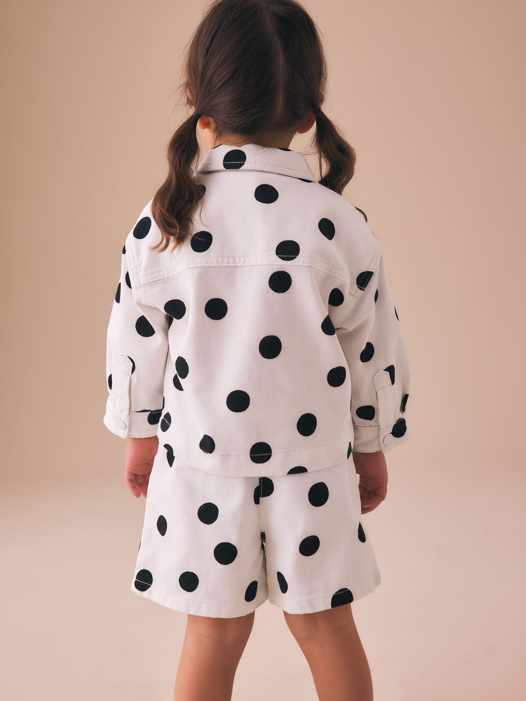 White/Black Polka Dot Printed Jacket And Shorts Set (3mths-7yrs) image 3