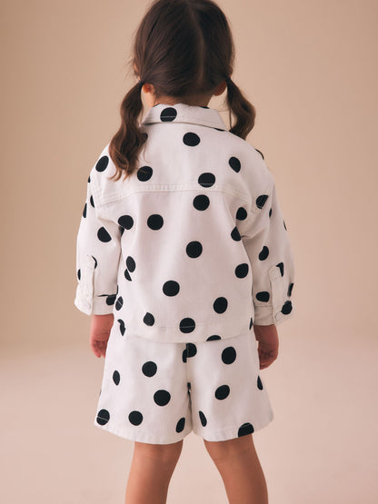 White/Black Polka Dot Printed Jacket And Shorts Set (3mths-7yrs) image 3