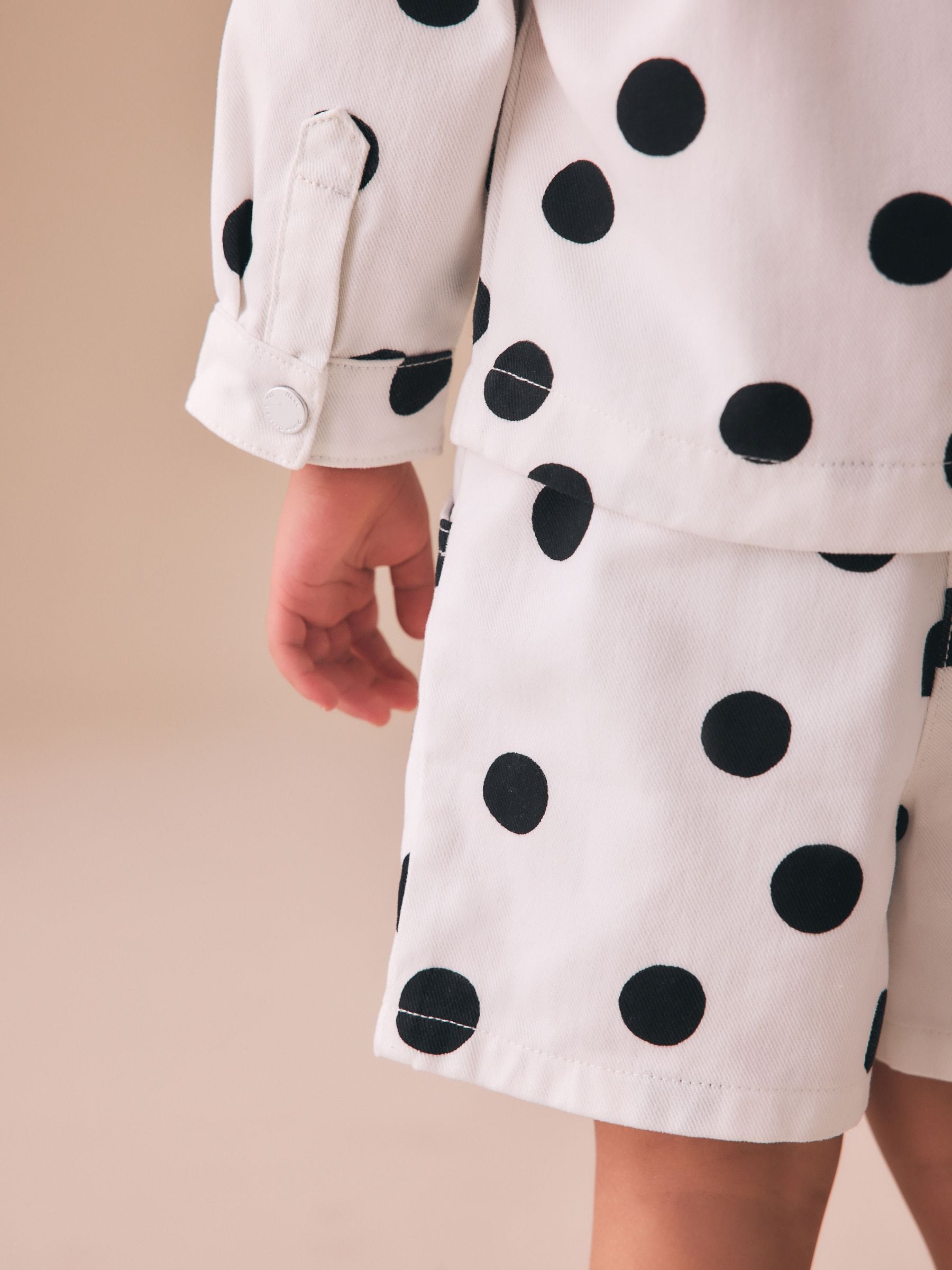 White/Black Polka Dot Printed Jacket And Shorts Set (3mths-7yrs) image 5
