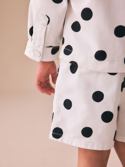 White/Black Polka Dot Printed Jacket And Shorts Set (3mths-7yrs) image 5