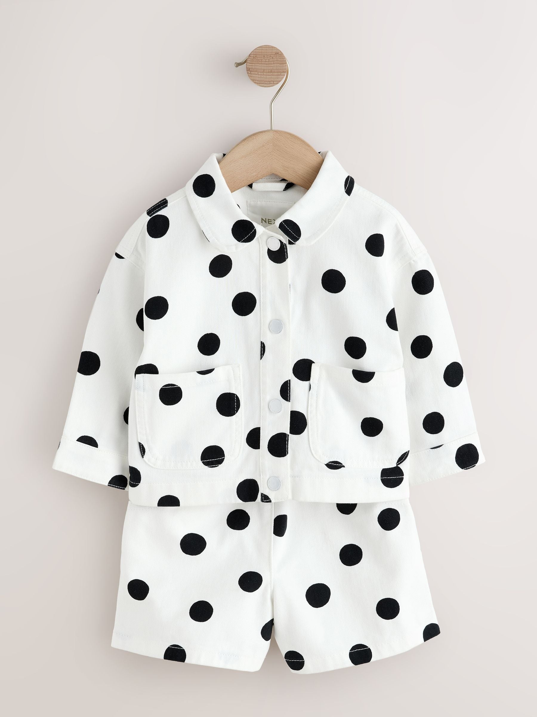 White/Black Polka Dot Printed Jacket And Shorts Set (3mths-7yrs) image 6