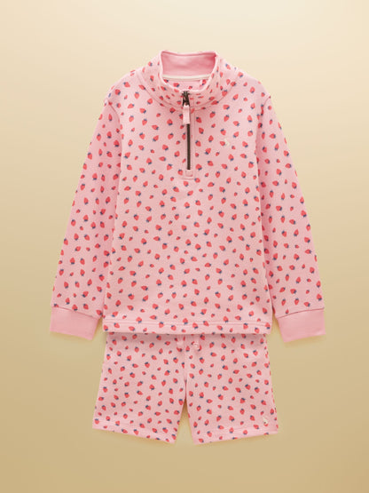 Joules Kids' Pink Quarter Zip Sweatshirt and Shorts Set image 1