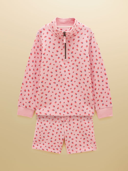 Joules Kids' Pink Quarter Zip Sweatshirt and Shorts Set image 1