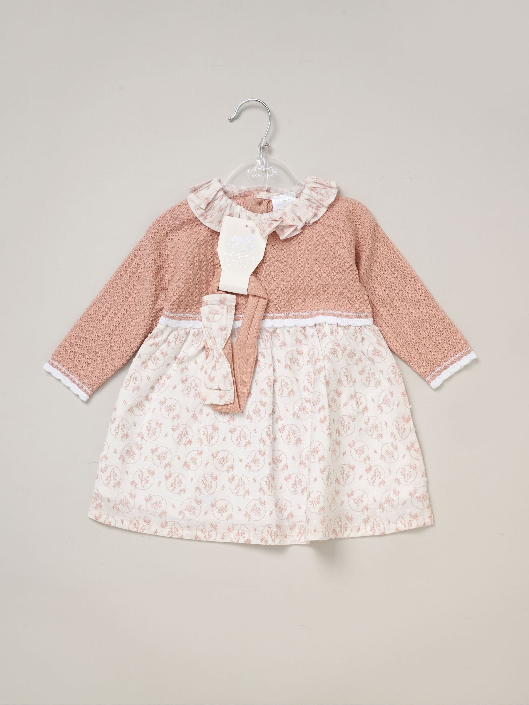 Rock-A-Bye Baby Boutique Pink True Knit Woven Dress & Headband Outfit Set image 1