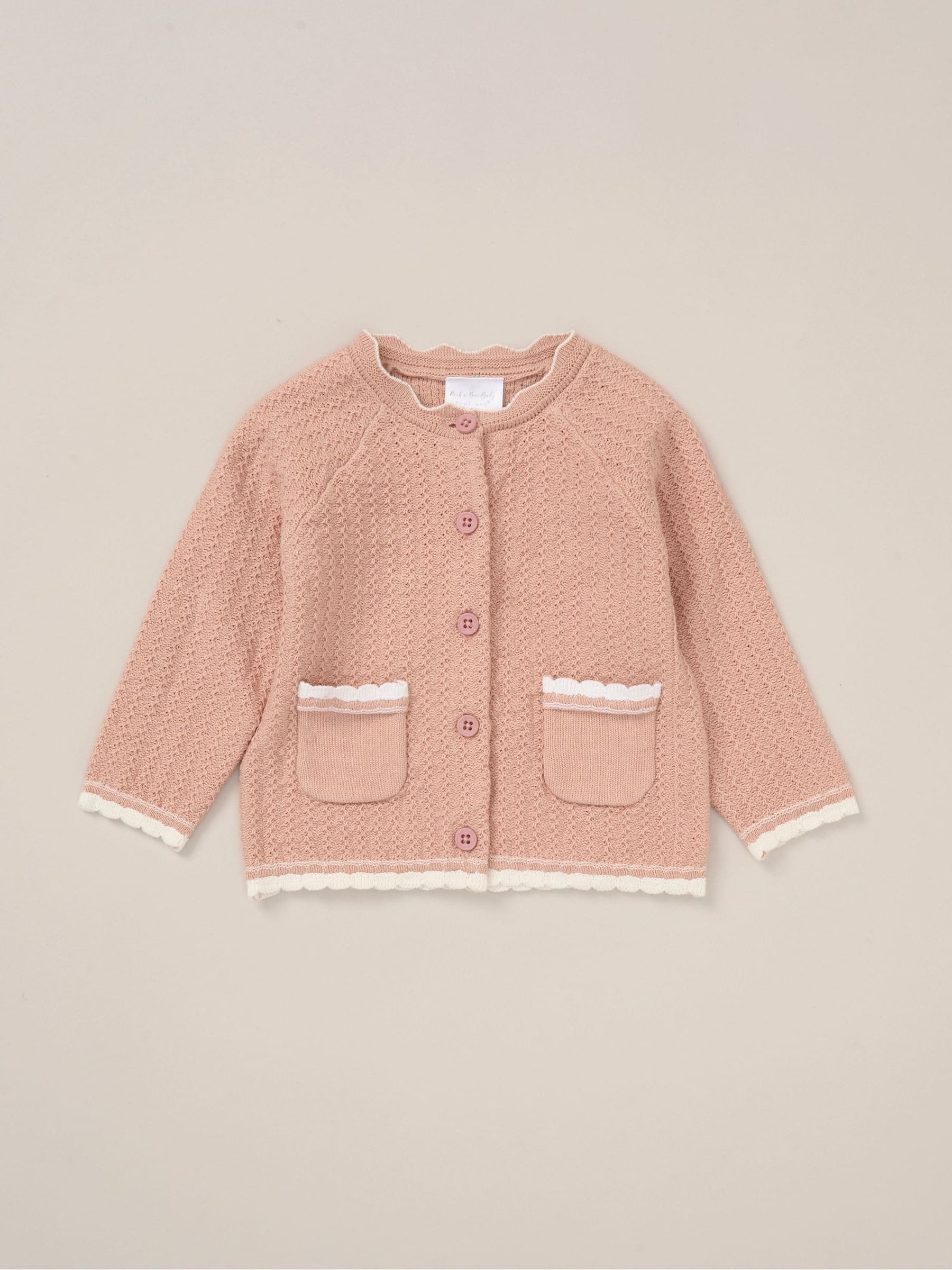 Rock-A-Bye Baby Boutique Pink Cardigan Woven Dobby Shorts Headband And Tights Outfit Set image 2