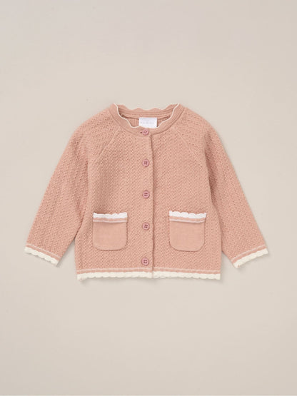 Rock-A-Bye Baby Boutique Pink Cardigan Woven Dobby Shorts Headband And Tights Outfit Set image 2