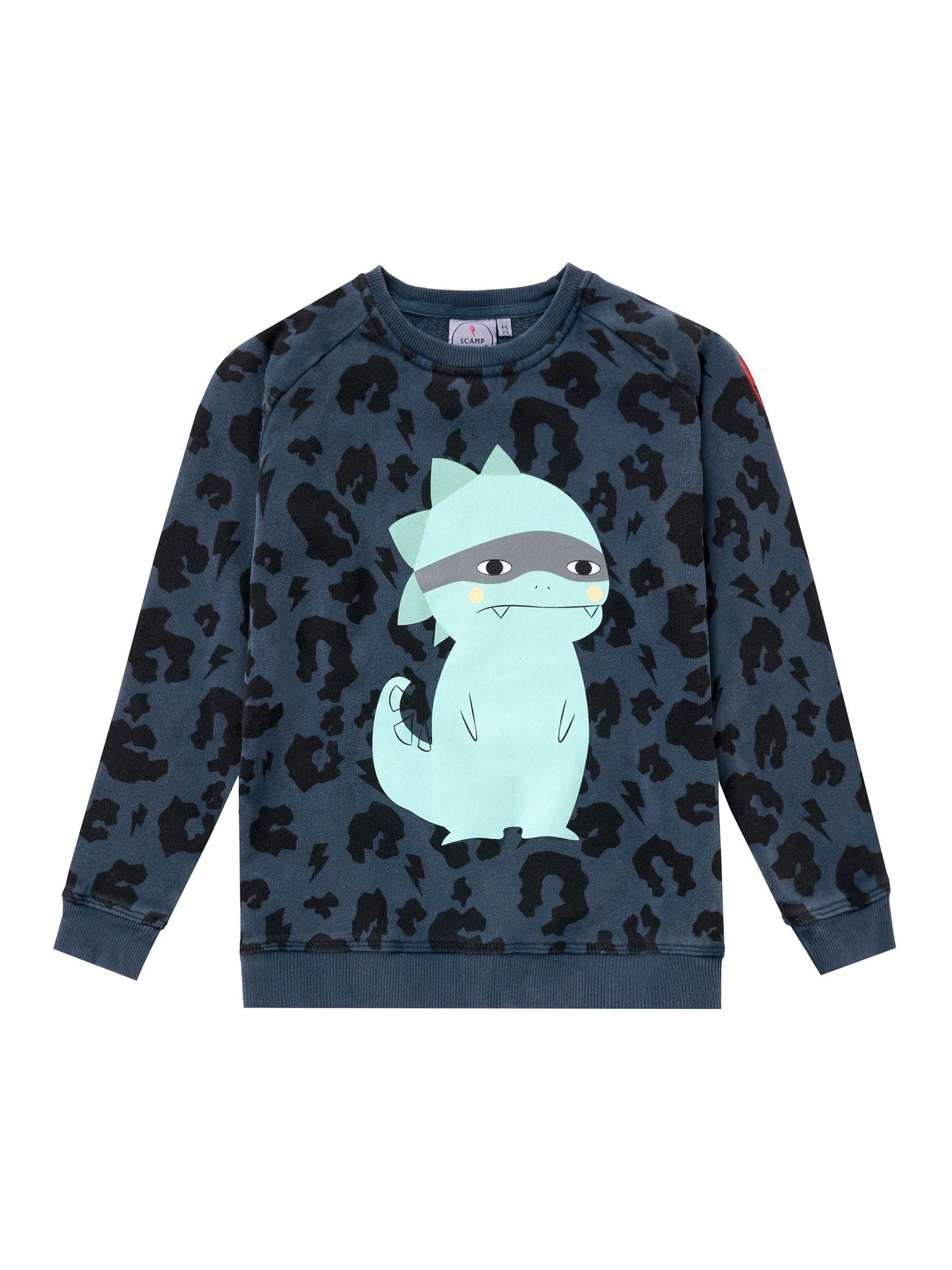 Dsiney Kidz - SCAMP & DUDE Blue Kids Classic Sweatshirt Leopard & Lightning Bolt Dino Graphic image 1