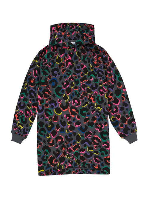 SCAMP & DUDE Grey Kids Hoodie Dress Grey with Rainbow Shadow Leopard & Lightning Bolt image 1