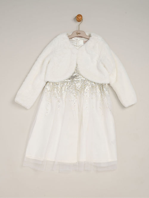 Dsiney Kidz - Miss White Waterfall Sequin Dress And Faux Fur Bolero Set image 1