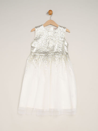 Miss White Waterfall Sequin Dress And Faux Fur Bolero Set image 3