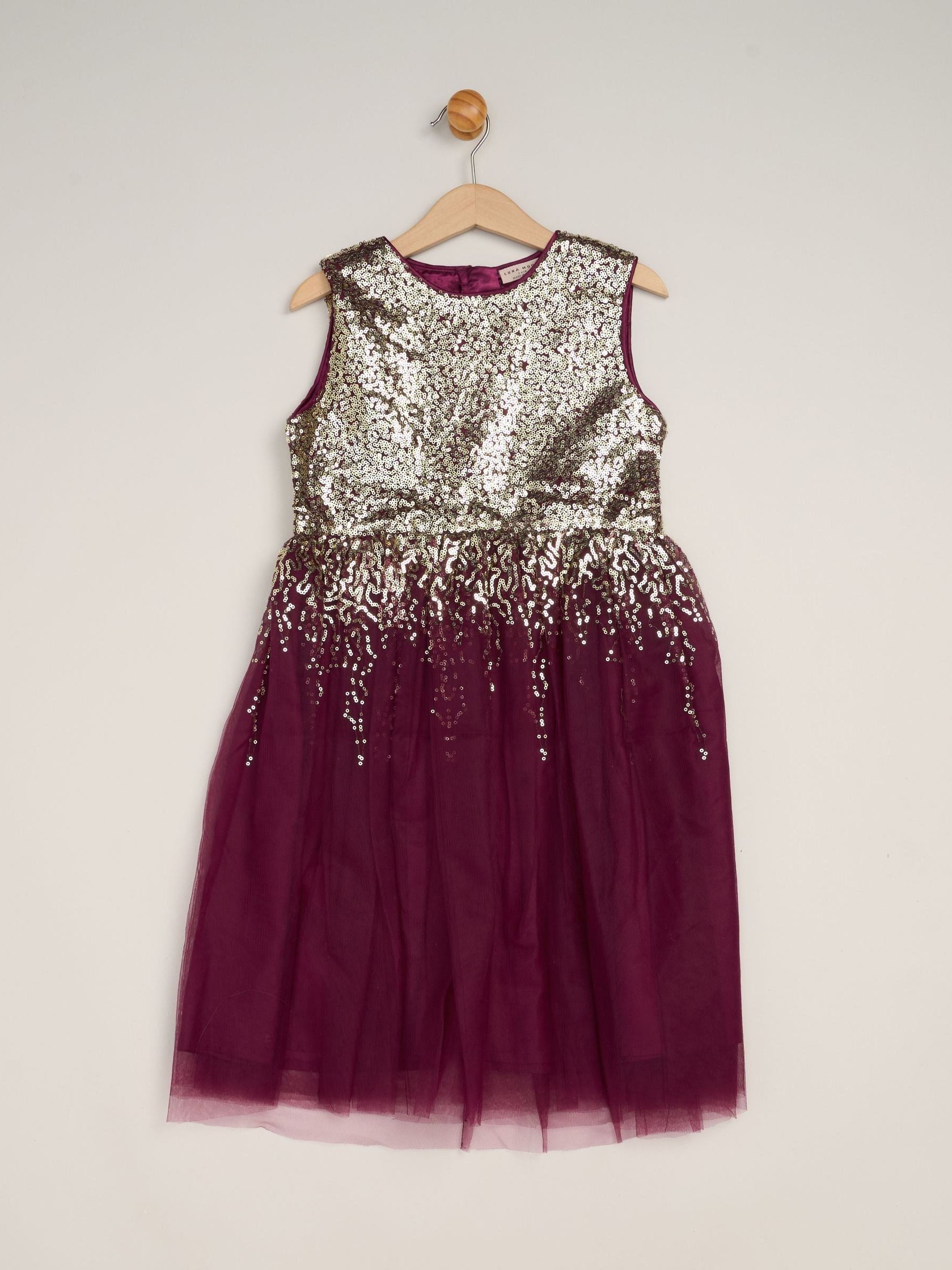 Miss Dark Pink Waterfall Sequin Dress And Faux Fur Bolero Set image 3
