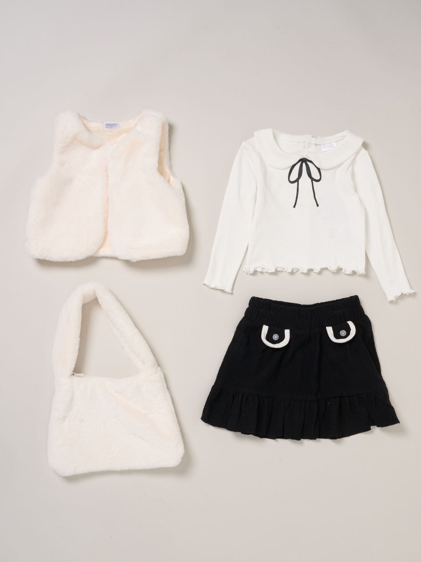 Miss White Faux Fur Gilet Bag Rib Top And Skirt Set image 1