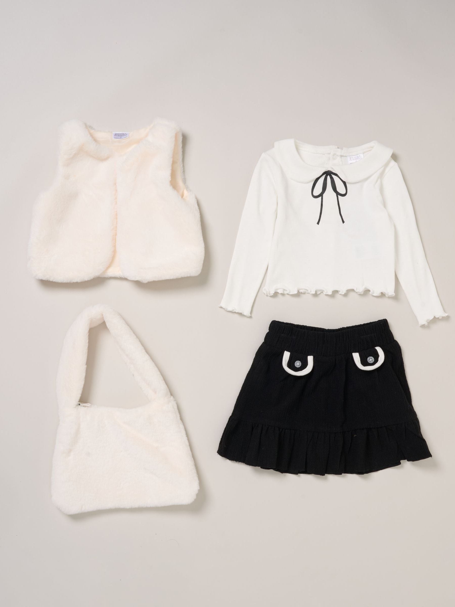 Miss White Faux Fur Gilet Bag Rib Top And Skirt Set image 1