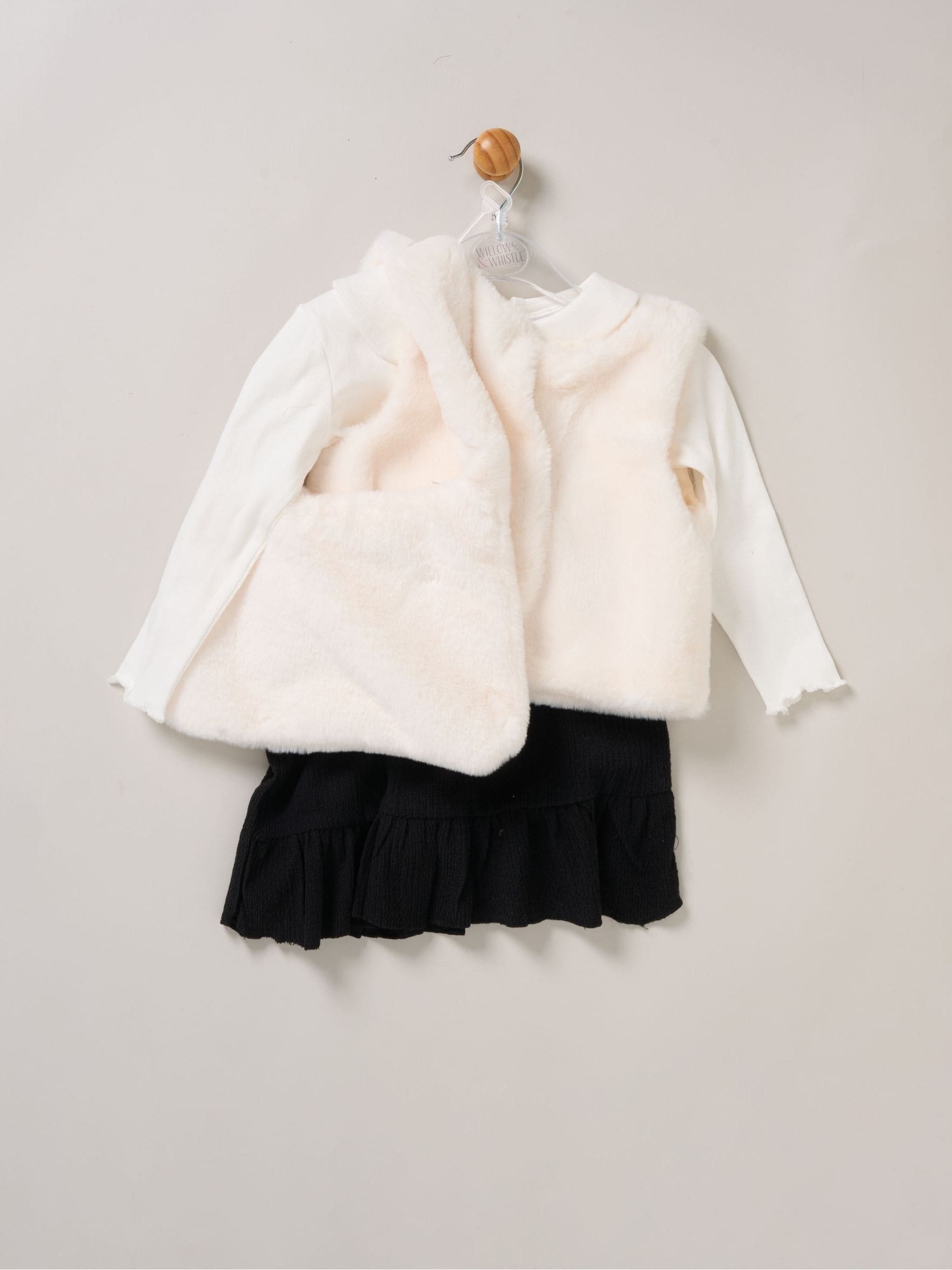 Miss White Faux Fur Gilet Bag Rib Top And Skirt Set image 2