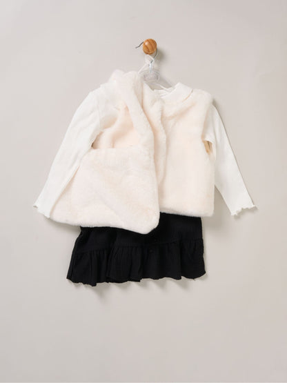 Miss White Faux Fur Gilet Bag Rib Top And Skirt Set image 2