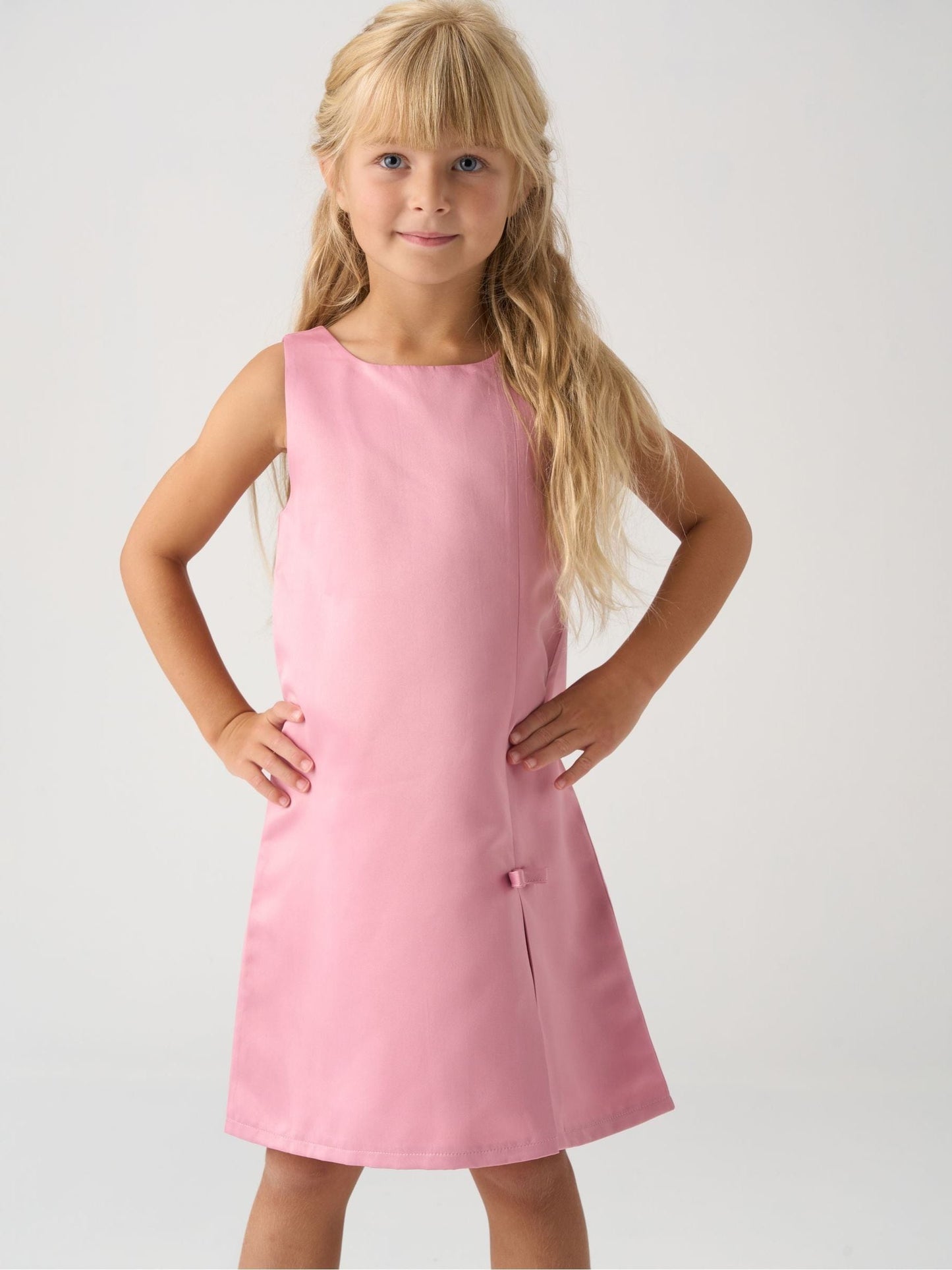 Miss Pink Satin Shift Dress Faux Fur Cardigan and Bow Clip Set image 3