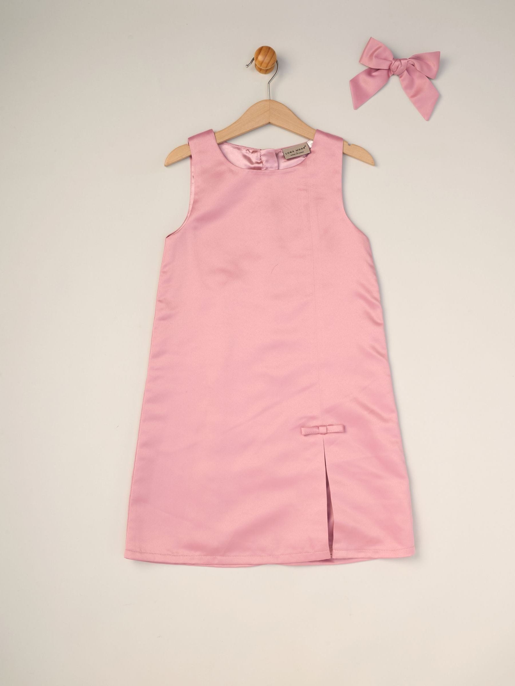 Miss Pink Satin Shift Dress Faux Fur Cardigan and Bow Clip Set image 6