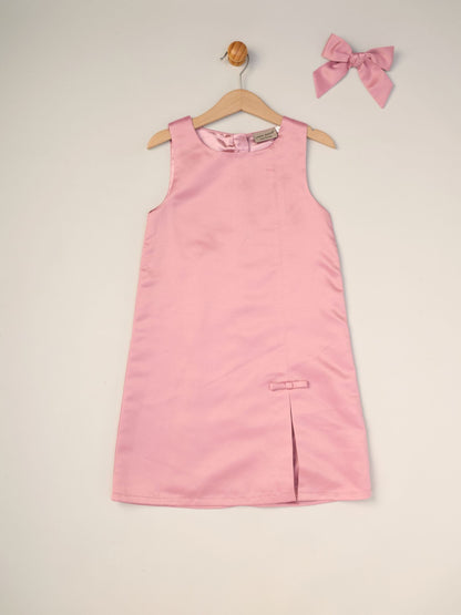 Miss Pink Satin Shift Dress Faux Fur Cardigan and Bow Clip Set image 6
