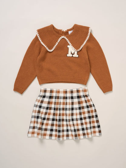 Miss Brown True Knit Jumper With Woven Collar And Check Skirt Set image 1
