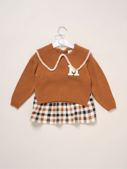 Miss Brown True Knit Jumper With Woven Collar And Check Skirt Set image 2