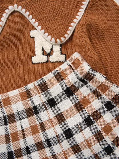 Miss Brown True Knit Jumper With Woven Collar And Check Skirt Set image 4