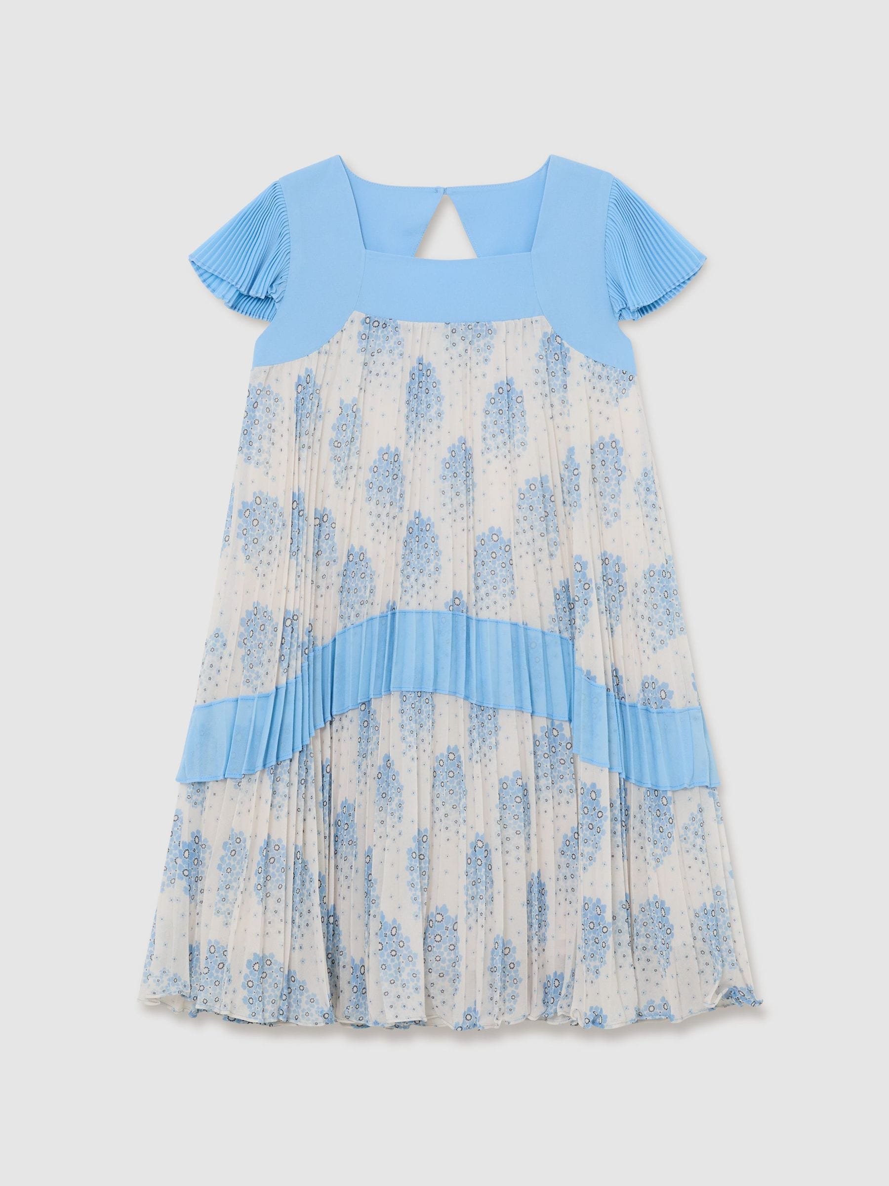 Reiss Pale Blue Nadine 9-13 yrs Floral-Print Pleated Dress image 2