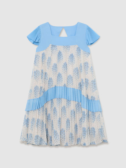 Reiss Pale Blue Nadine 9-13 yrs Floral-Print Pleated Dress image 2