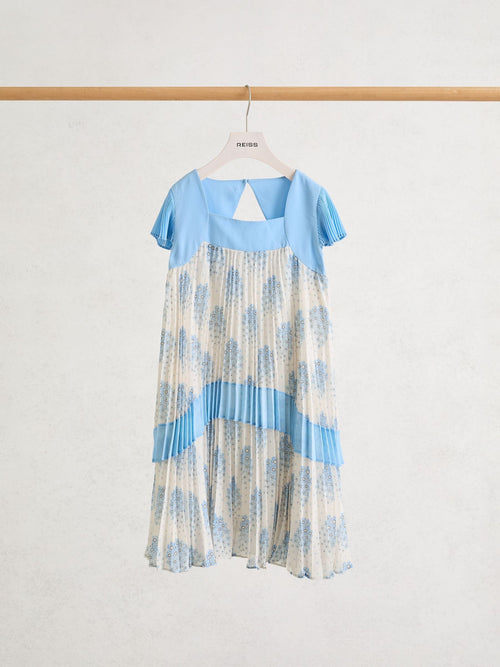 Reiss Pale Blue Nadine 9-13 yrs Floral-Print Pleated Dress image 1