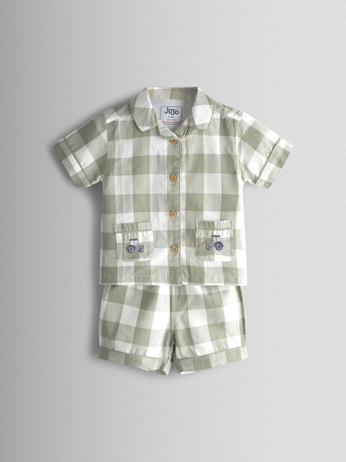 JoJo Maman Bébé Green Tractor Gingham Embroidered Woven Classic Pyjamas - image 1
