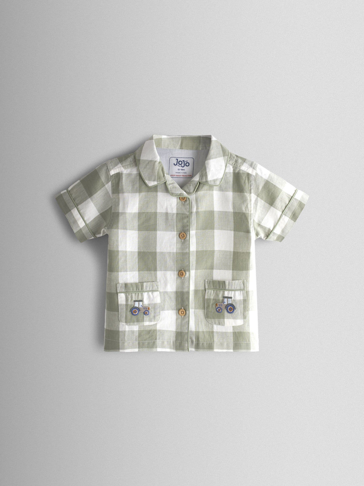 JoJo Maman Bébé Green Tractor Gingham Embroidered Woven Classic Pyjamas - image 2