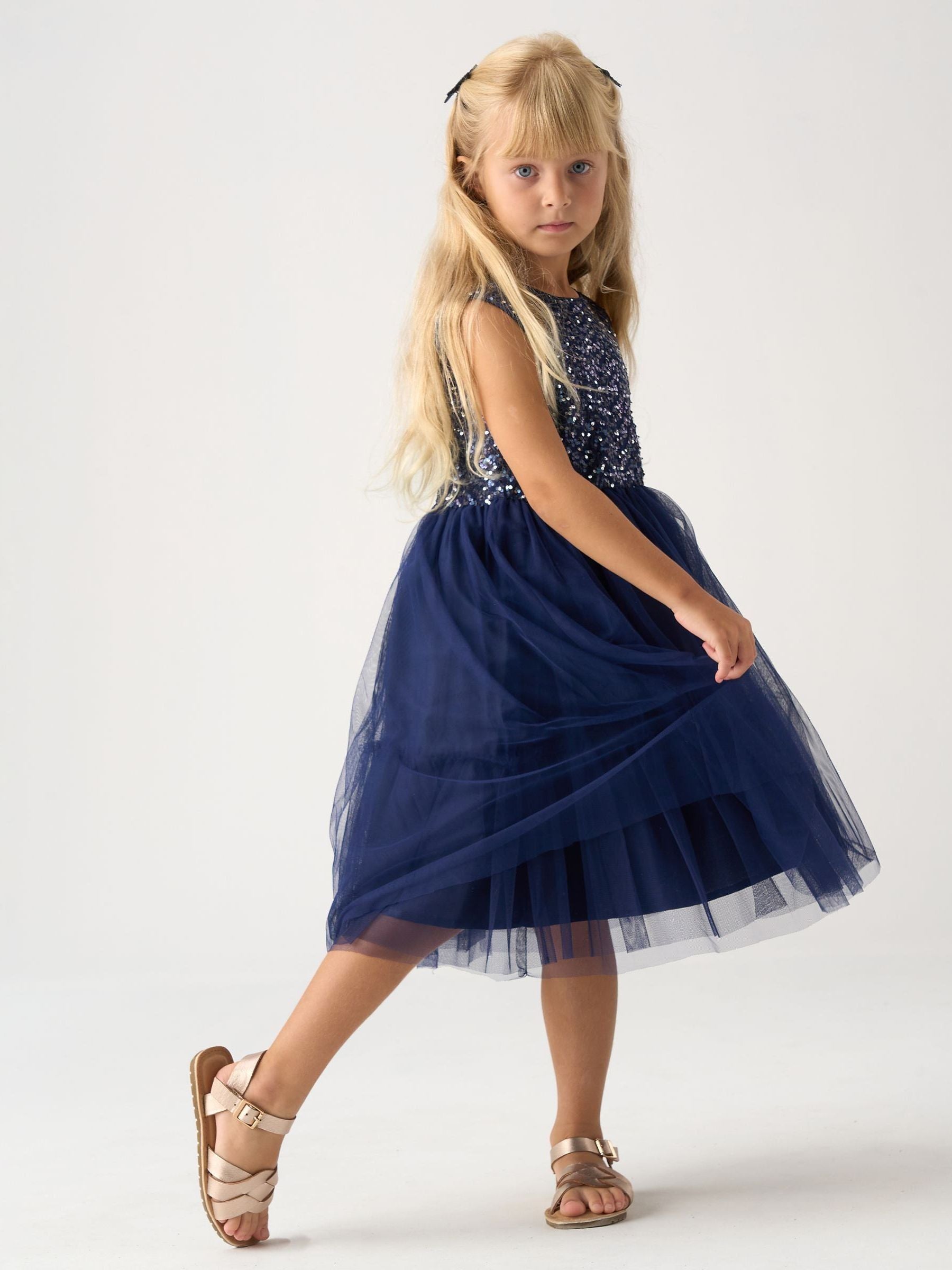 Miss Blue Jacquard Star Jacket And Sequin Dress Set image 3