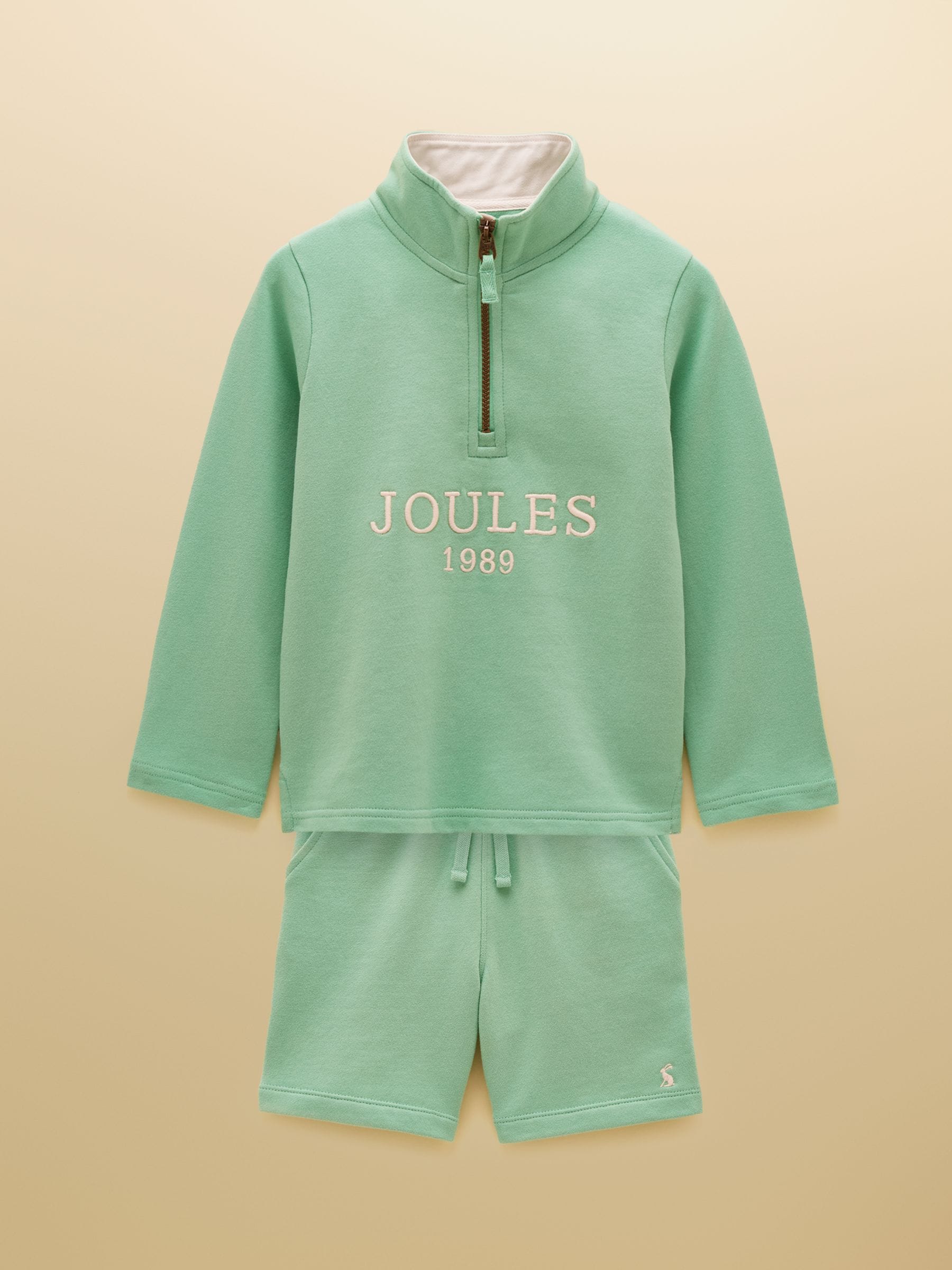 Joules Kids' Green Quarter Zip Sweatshirt and Shorts Set image 1