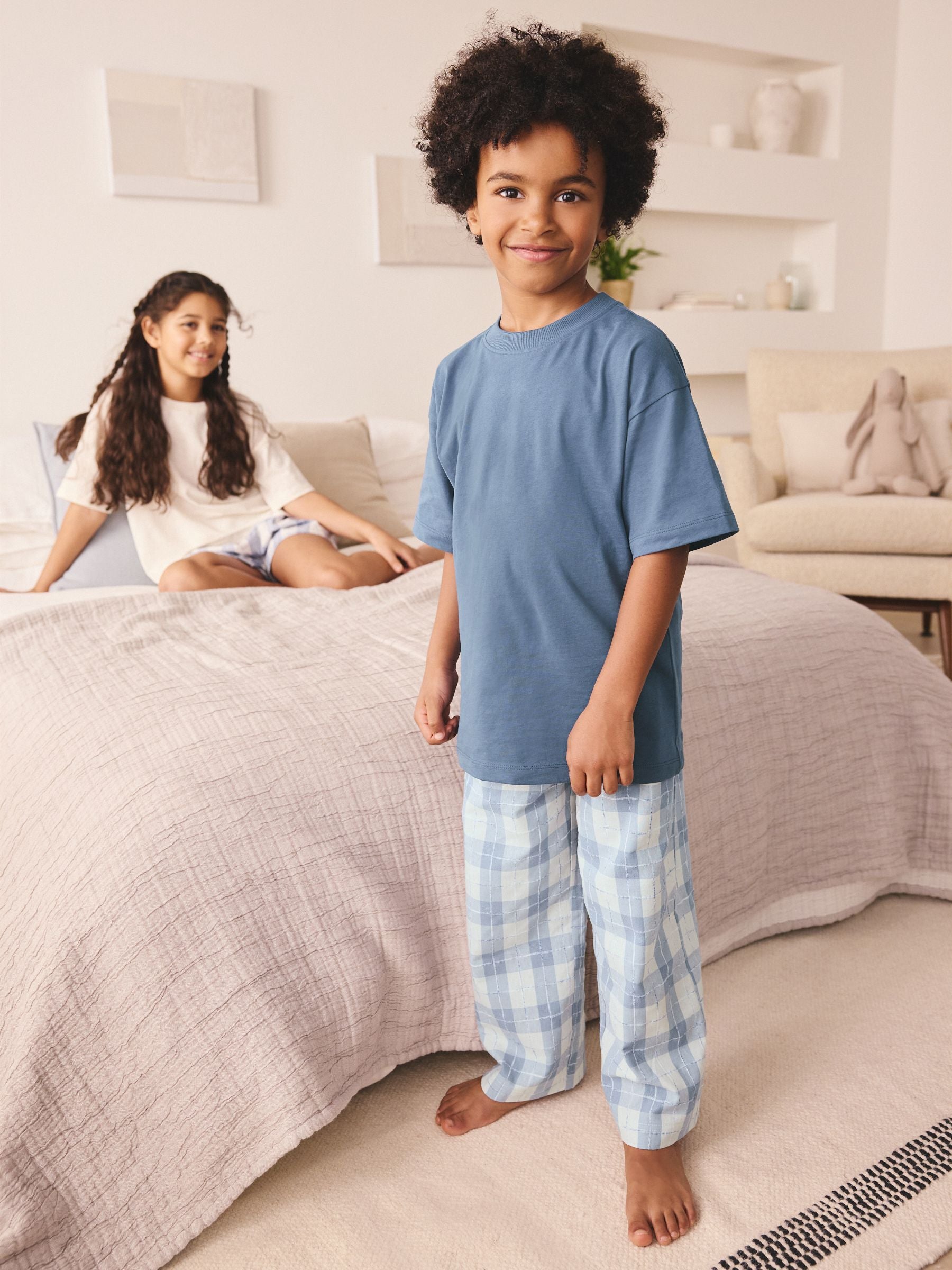 Blue/White Single Woven Check Pyjamas (1.5-16yrs) image 1
