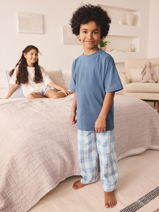 Blue/White Single Woven Check Pyjamas (1.5-16yrs) image 1