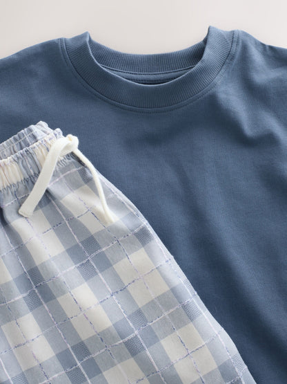 Blue/White Single Woven Check Pyjamas (1.5-16yrs) image 6