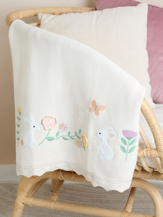 JoJo Maman Bébé Natural Woodland Scene Embroidered Blanket image 1