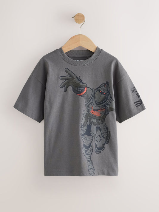 Dsiney Kidz - Charcoal Grey Fortnite Print Short Sleeved T-Shirt (4-16yrs) image 1