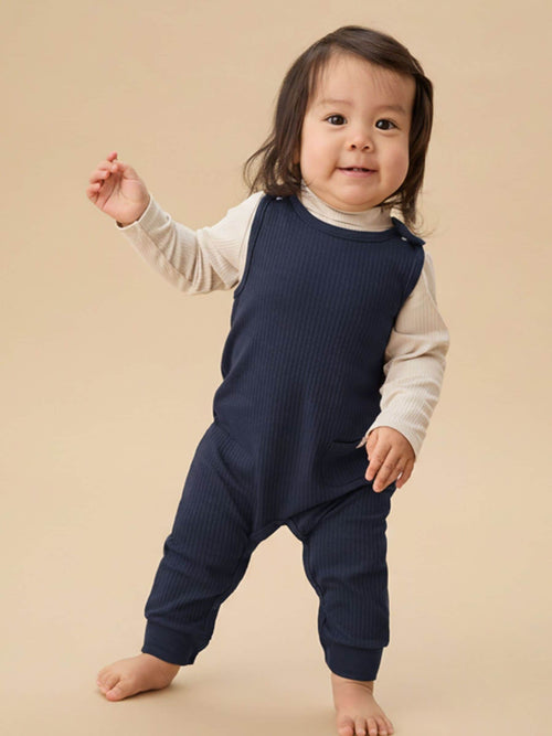 MORI Light Blue Ribbed Romper Dungarees image 1