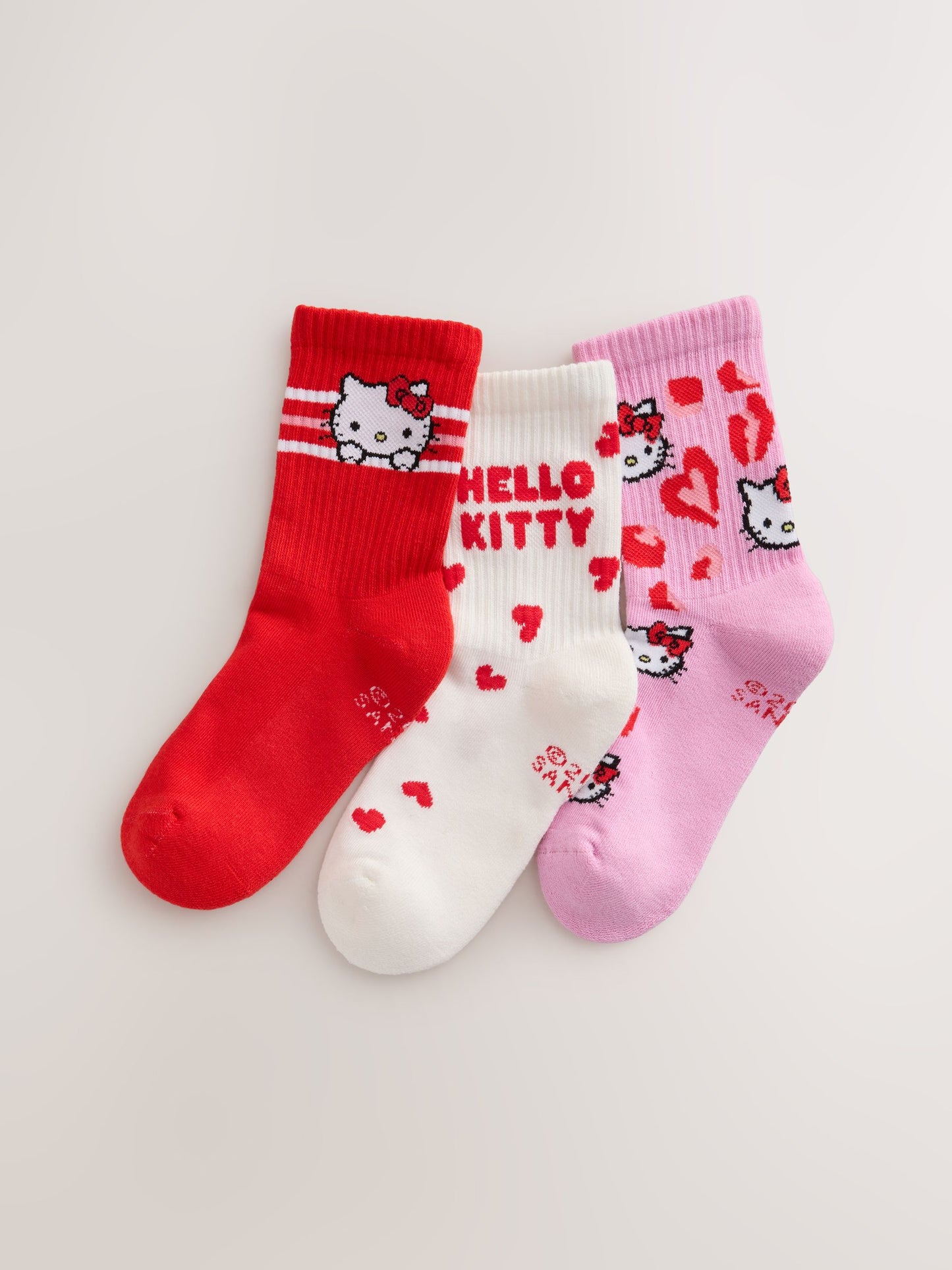 Pink, Red and White Hello Kitty Ribbed Cushioned Sole Ankle Socks 3 Pack image 1