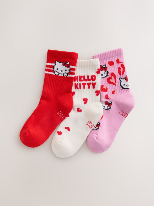 Pink, Red and White Hello Kitty Ribbed Cushioned Sole Ankle Socks 3 Pack image 1