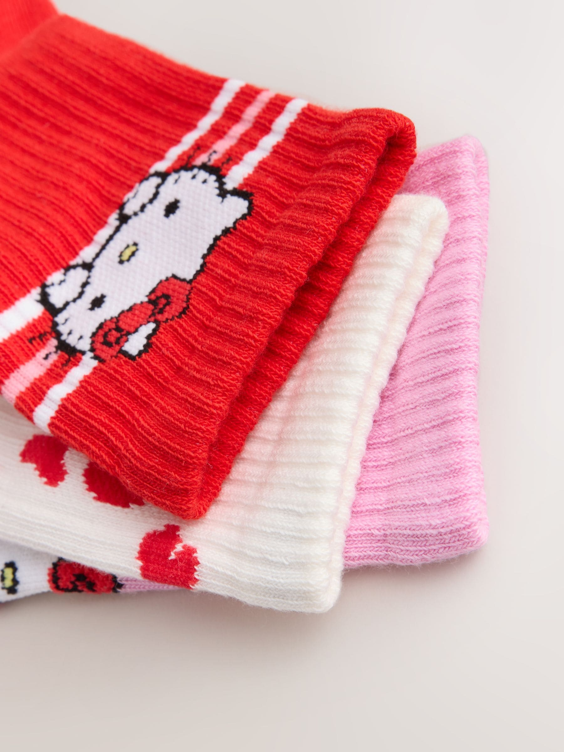 Pink, Red and White Hello Kitty Ribbed Cushioned Sole Ankle Socks 3 Pack image 3