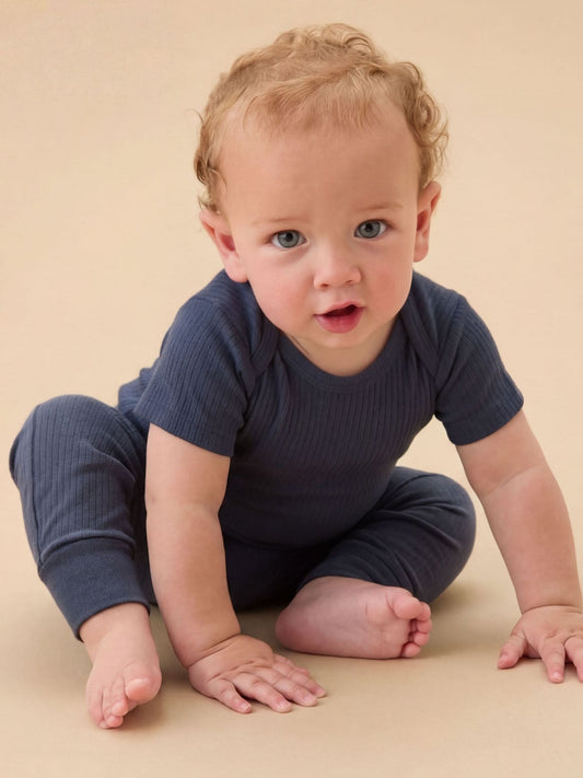 Dsiney Kidz - MORI Blue Ribbed Stretch Short Sleeve Bodysuit image 1