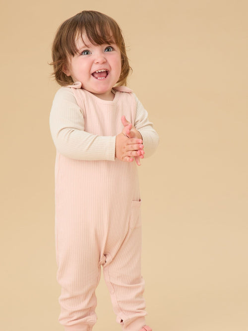 MORI Pink Ribbed Romper Dungarees image 1