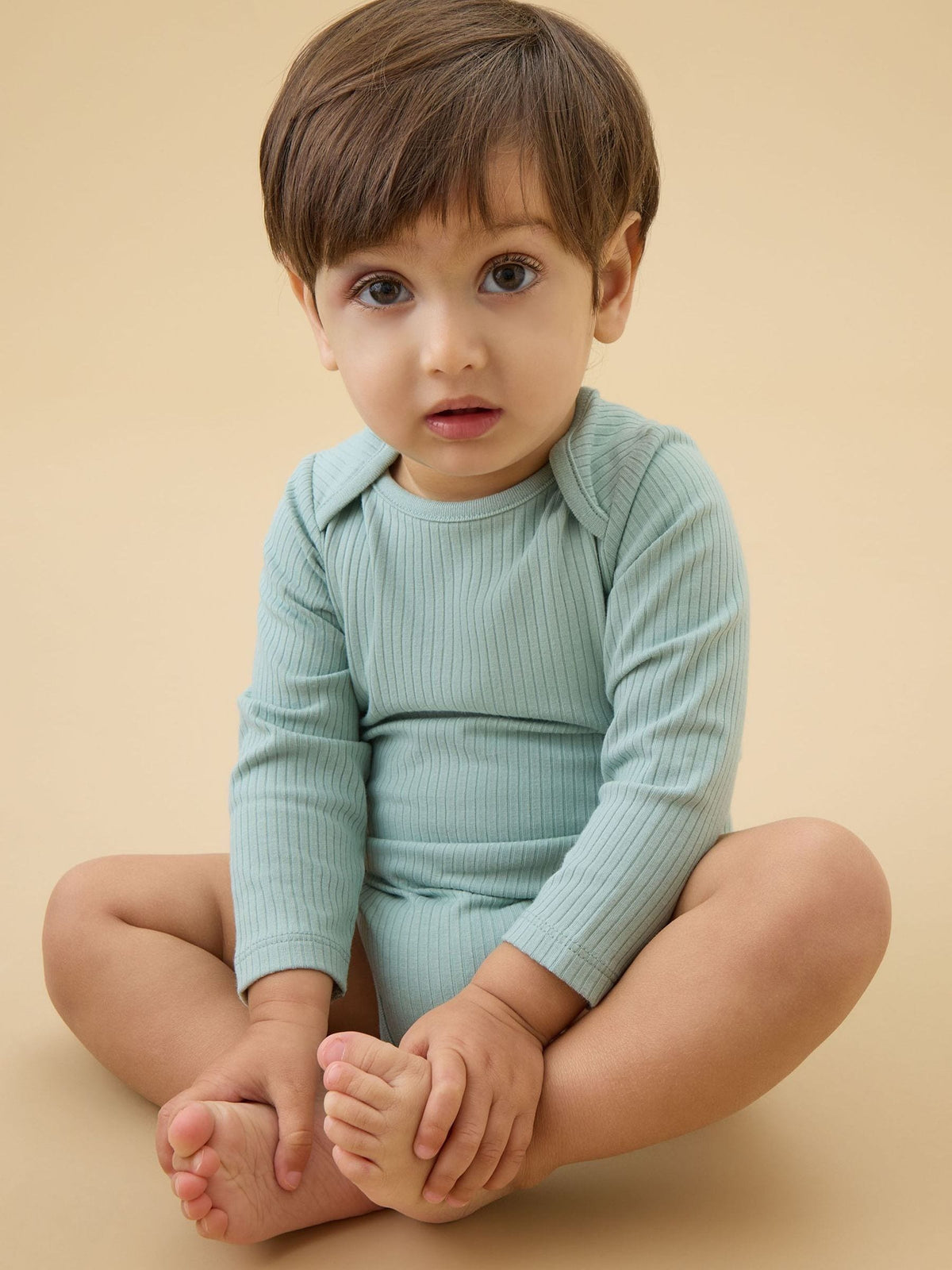 Dsiney Kidz - MORI Green Ribbed Stretch Long Sleeve Envelope Neckline Bodysuit image 1