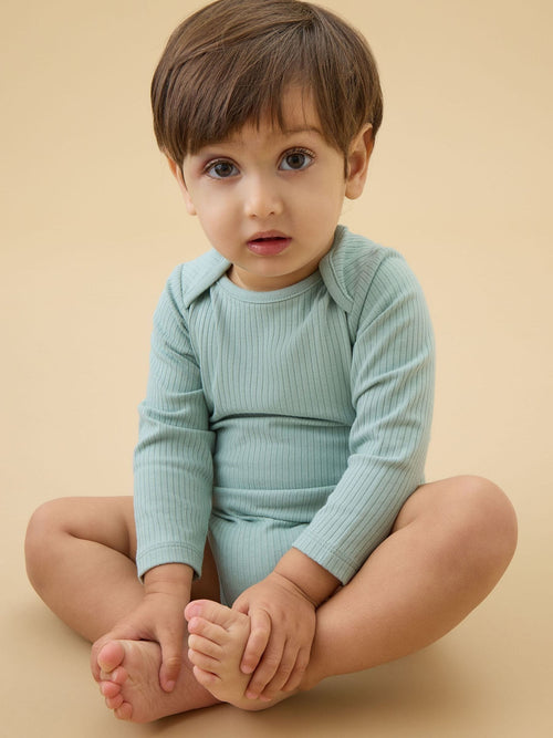 Dsiney Kidz - MORI Green Ribbed Stretch Long Sleeve Envelope Neckline Bodysuit image 1