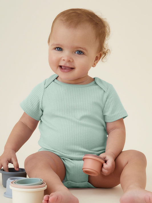 Dsiney Kidz - MORI Green Ribbed Stretch Short Sleeve Bodysuit image 1